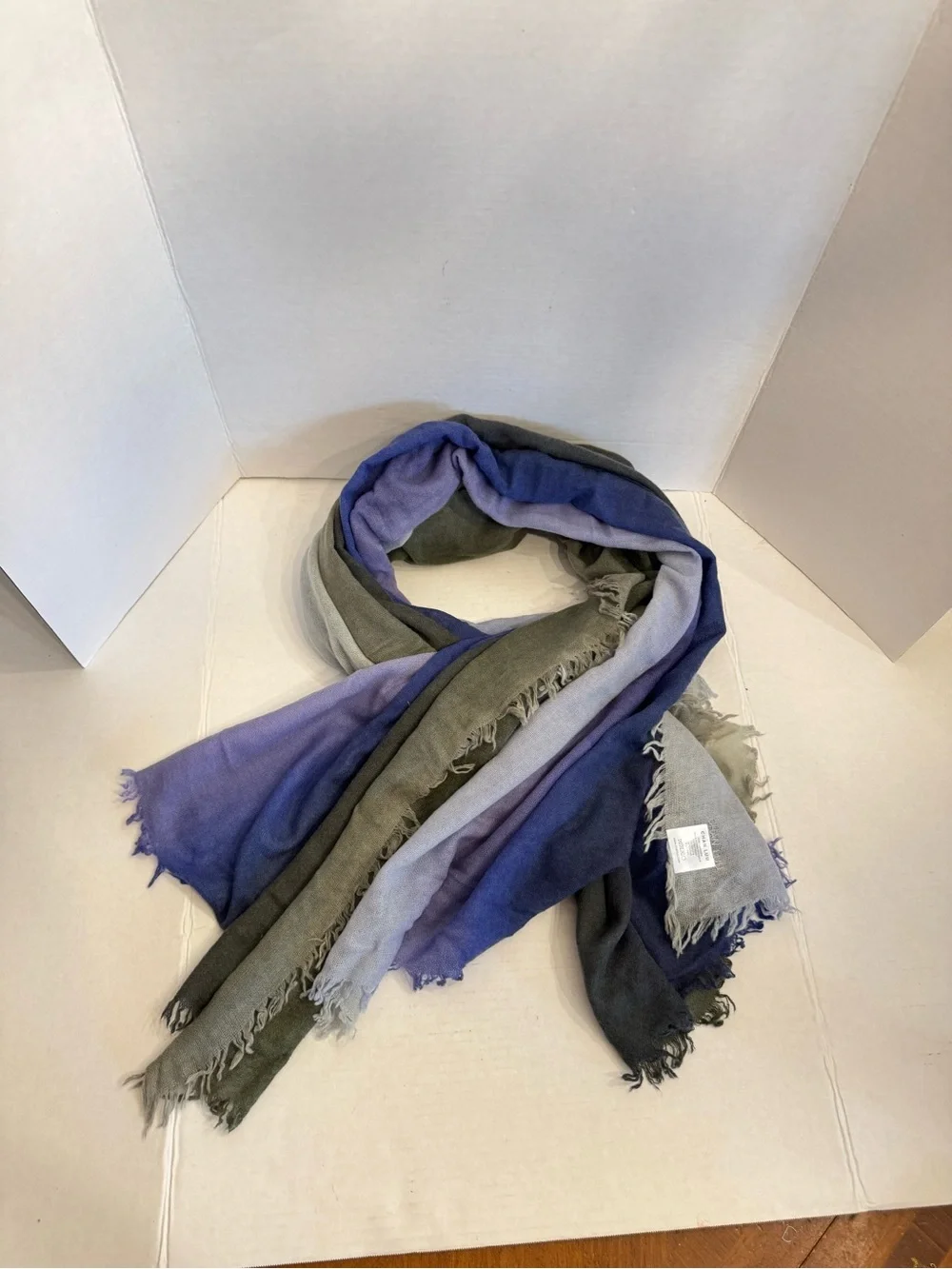 Chan Luu 100% Cashmere Scarf Wrap 56x58 Oversized Square Ombre Blue Gray Green
